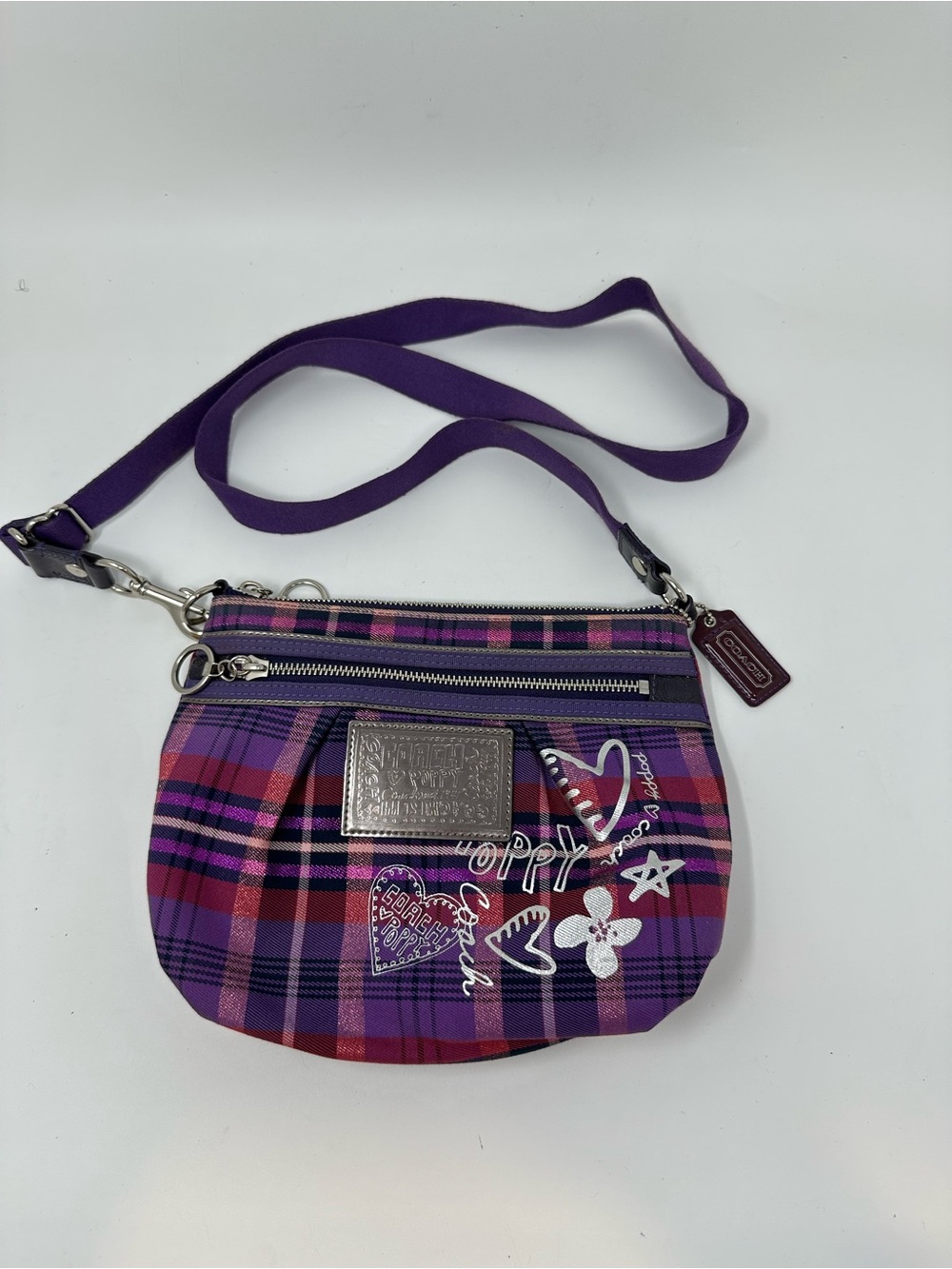 Coach Vintage Poppy Purple Tartan Plaid Crossbody Bag